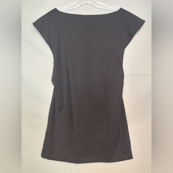 90s Neo-vintage Black Short Capped Sleeved Wool Mini Dress W/rhinestone Cutouts - Picture 6 of 6